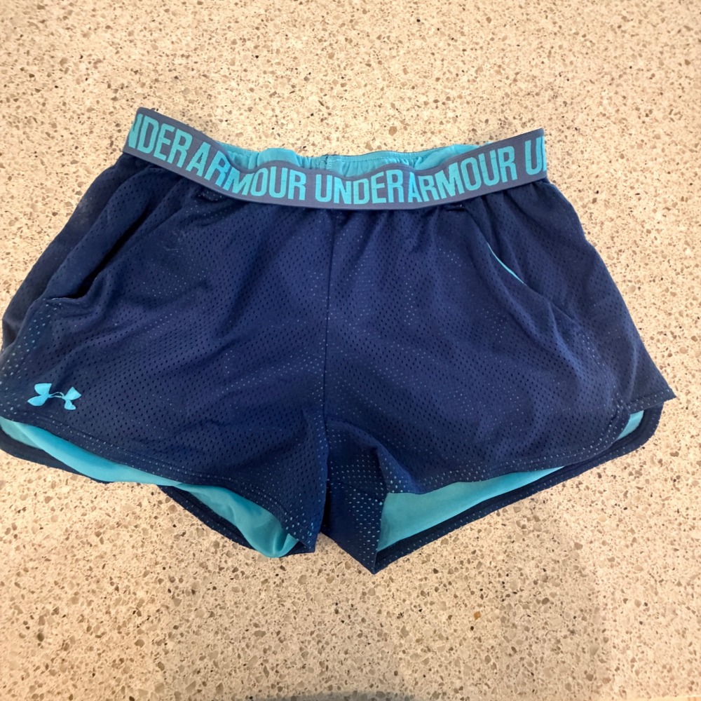 Under Armour Mini Mesh Running Shorts Pockets Women M Blue Breathable Athletic